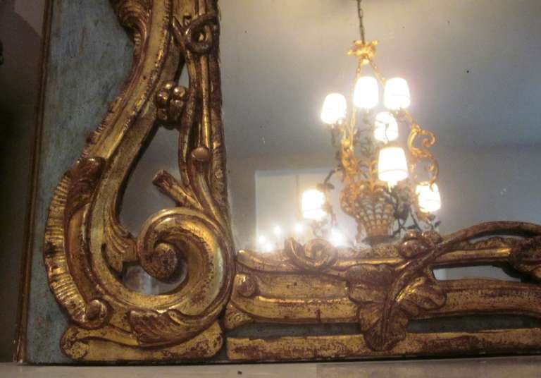 Louis XV French 19th Century Painted and Parcel-Gilt Trumeau Mirror