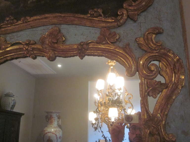 French 19th Century Painted and Parcel-Gilt Trumeau Mirror 1