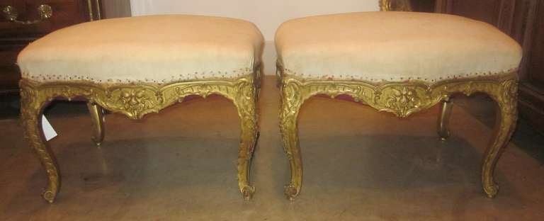 Wood Pair of Regence Style Giltwood Tabourets