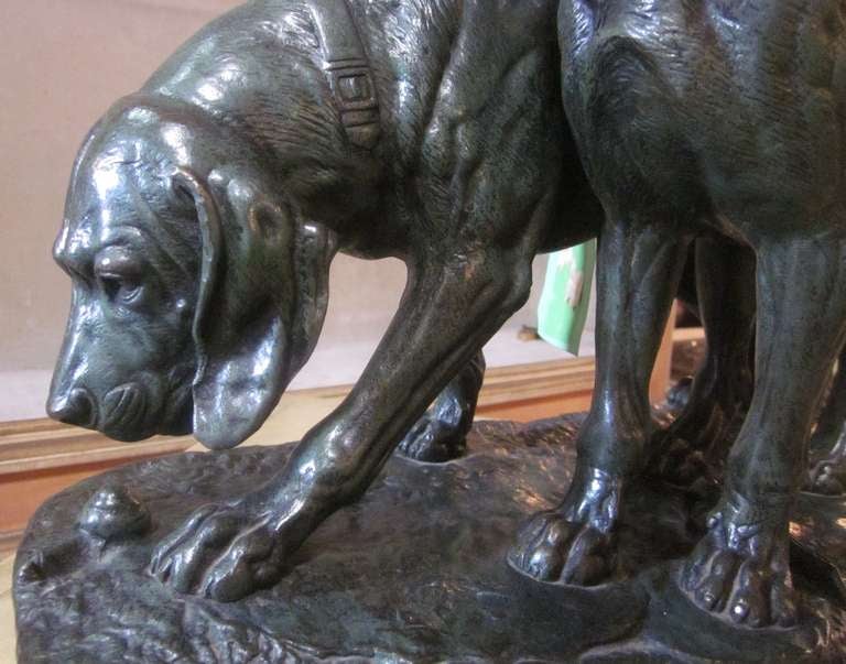 A French 19th Century Patinated Bronze Sculpture of a Pair of Hunting Dogs 2