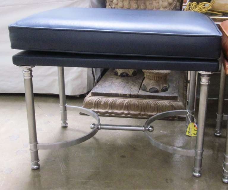 Mid-Century Modern Three Chrome and Leather Benches Attributed to Maison Jansen For Sale