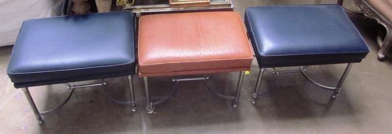 Three Chrome and Leather Benches Attributed to Maison Jansen In Good Condition For Sale In Dallas, TX