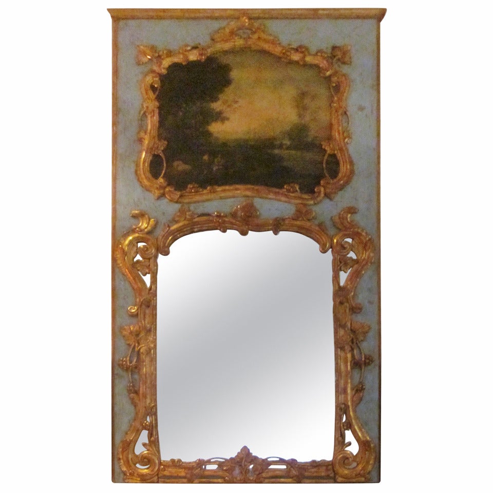 French 19th Century Painted and Parcel-Gilt Trumeau Mirror