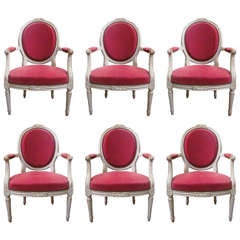 Set of Six 19th Century Louis XVI Grey Painted Fauteuils 6