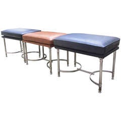 Three Chrome and Leather Upholstered Benches Attributed to Maison Jansen 2