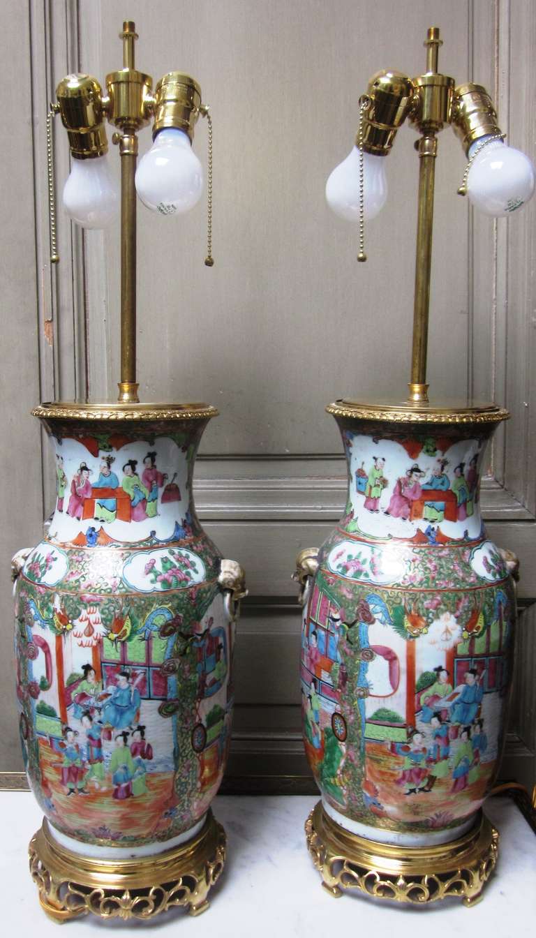A Pair of Chinese Rose Medallion Porcelain Lamps 4