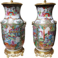 A Pair of Chinese Rose Medallion Porcelain Lamps