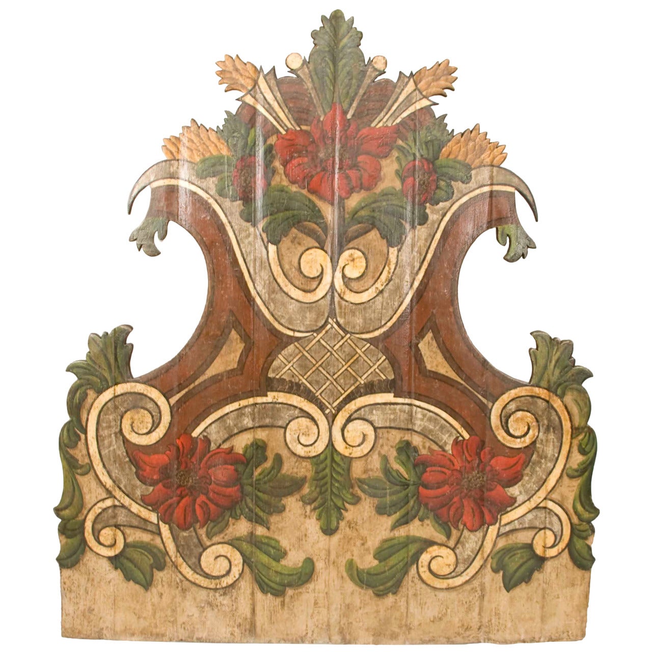 19th Century Portugese Polycromed Headboard, 