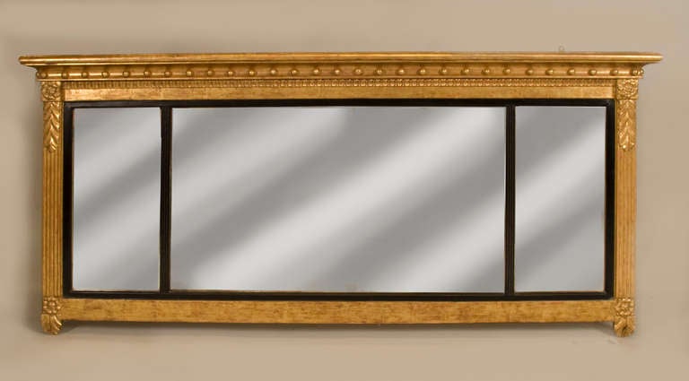 American 19th Century Neoclassic Overmantel Mirror, in Giltwood with Ebonized Liner