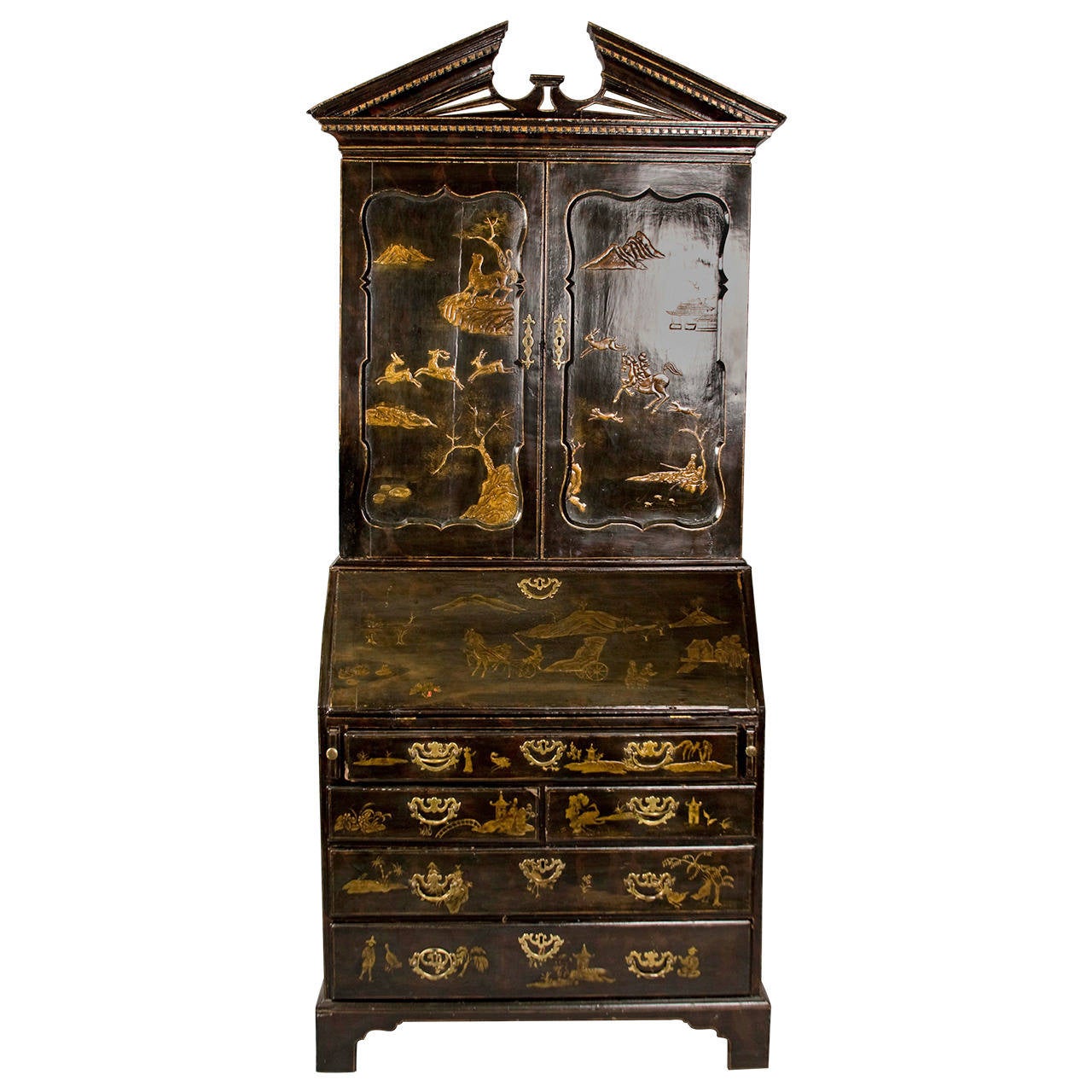 English Georgian Black Lacquer With Chinoiserie Secretary At 1stdibs English Georgian Black Lacquer With Chinoiserie Secretary For