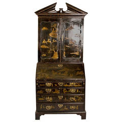 English Georgian Black Lacquer with Chinoiserie Secretary