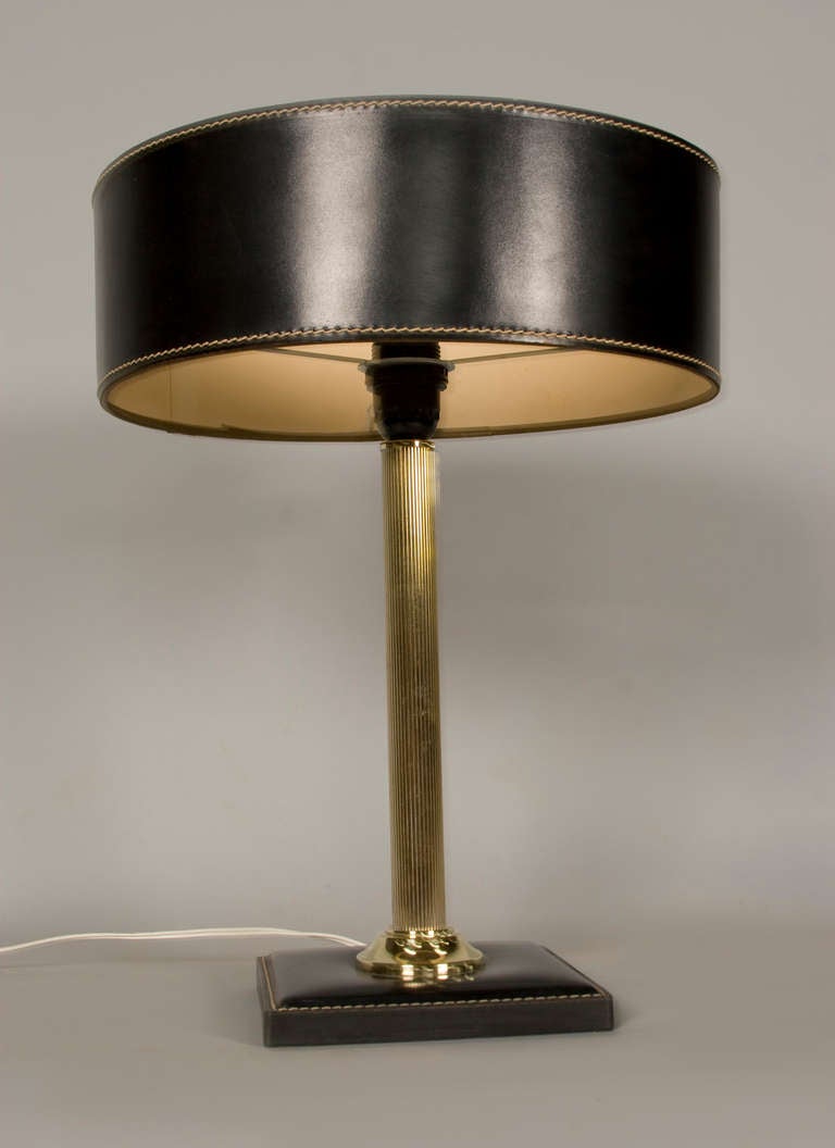 Jacques Adnet Leather-Clad Table Lamp For Sale at 1stdibs