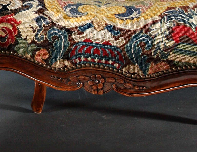 18th Century and Earlier Late 17th-Early 18th Century Louis XV Walnut Fauteuils with Period Needlework