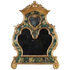 Antique 18th Century Venetian Mirror, Faux Marble, Gilded, Original Mercury Glass