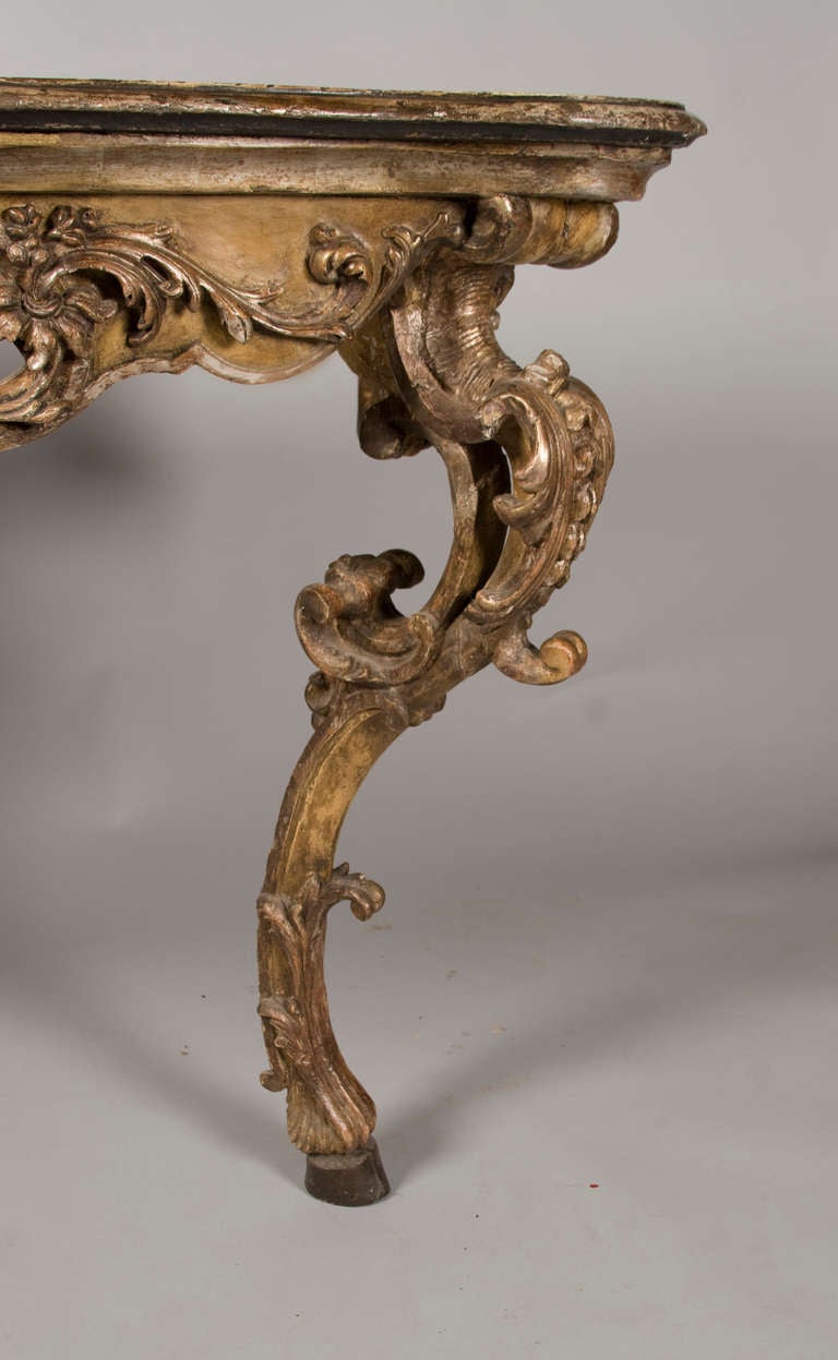 Hand-Carved Italian Rococo Painted and Gilded Console For Sale