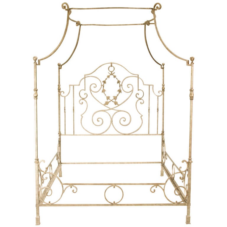 Romantic Silver Leaf Queen Size Metal Canopy Bed at 1stdibs