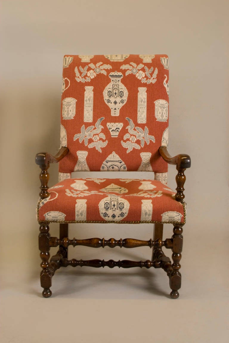 French Walnut Armchairs, Louis XIII Period, Fine Upholstery 2