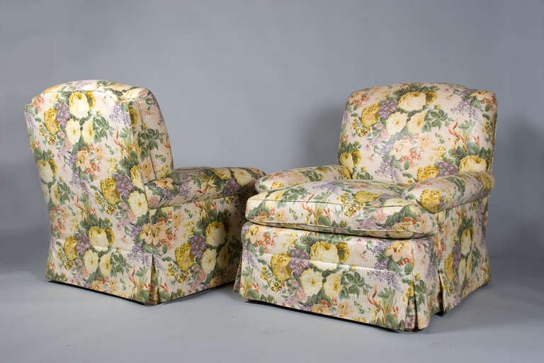 A pair of Parish-Hadley designed and commissioned club chairs. Superbly upholstered probably by the firm De Angelis. Utilizing 100% European goose down fill. Original chintz, circa 1970.