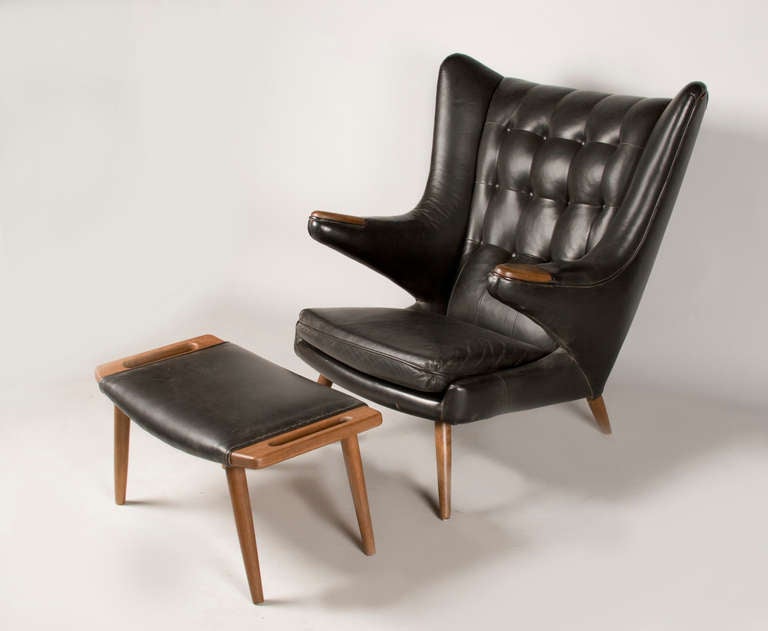 Hans Wegner Inspired Papa Bear Chair and Ottoman In Good Condition In San Francisco, CA