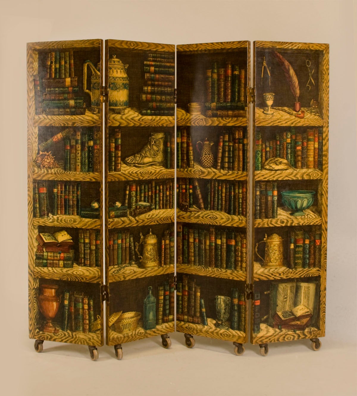 Early and Rare Four-Panel Folding Screen by Piero Fornasetti In Excellent Condition In San Francisco, CA