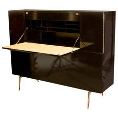 Piano Black Lacquer Drop Front Desk or Room Divider by T.H. Robsjohn-Gibbings