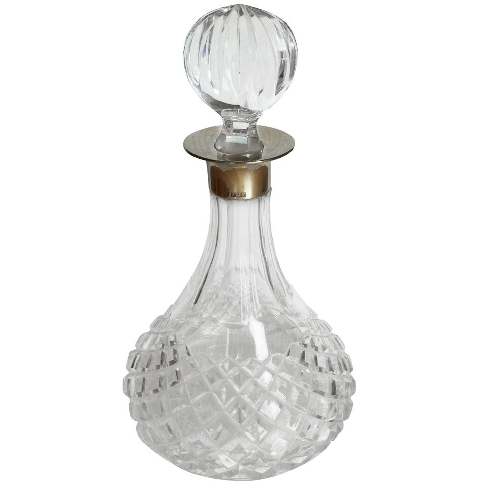 SILVER Collared SHIP
s DECANTER, Cut Glass, Art Deco, Circa 1921
