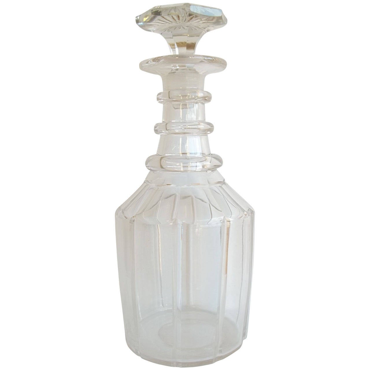 Irish Glass Decanter Three Neck Rings Crystal CutGlass, circa 1820 For Sale at 1stdibs