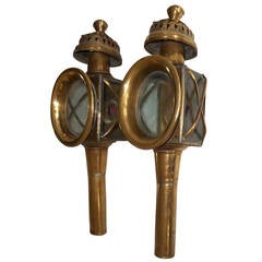 Paire de LAMPES DE CARRIAGE en laiton de style édouardien:: vers 1905