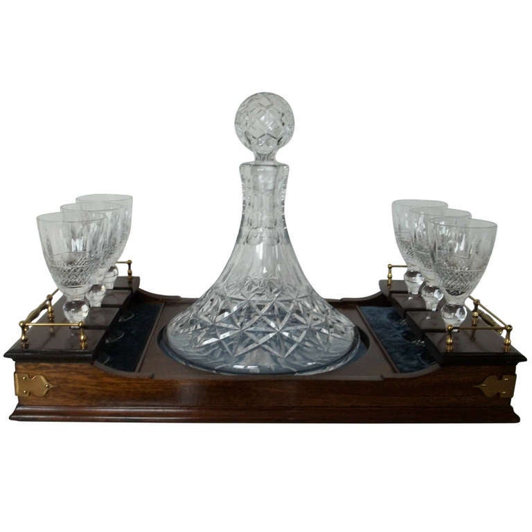 Edwardian SHIP's DECANTER and GLASSES on Tray, Cut Glass, circa 1905 at