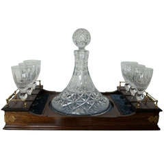 Edwardian SHIP's DECANTER and GLASSES on Tray, Cut Glass, circa 1905