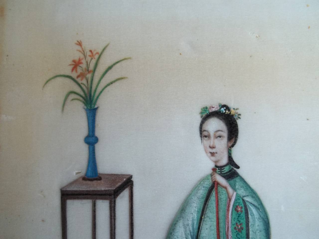 Hand-Painted Early 19th Century, Beautiful Pair of Chinese Watercolor Paintings on Pith Paper