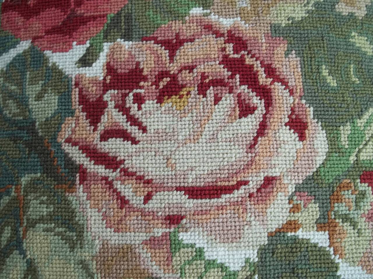 Country Needlepoint, Pillow or Cushion, Roses , English, Mid 20th Century.