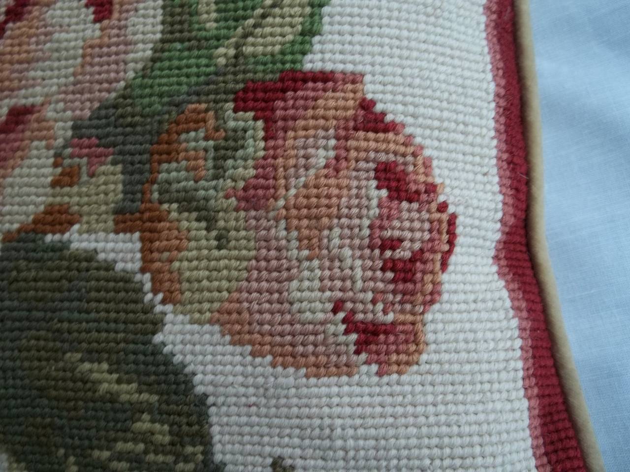 Hand-Crafted Needlepoint, Pillow or Cushion, Roses , English, Mid 20th Century.