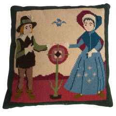Needlepoint, Pillow or Cushion, Shaker or Quaker Style, Early 20th Century.