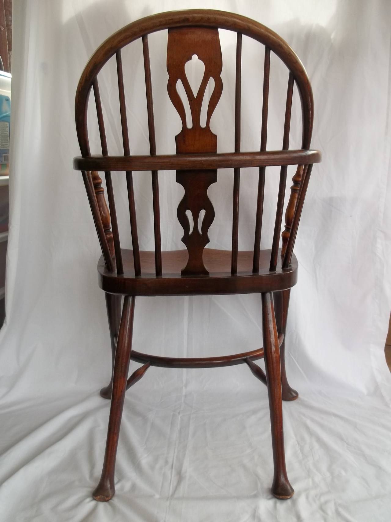 Hand-Crafted 19th Century Low-Back Windsor Armchair with Cabriole Legs