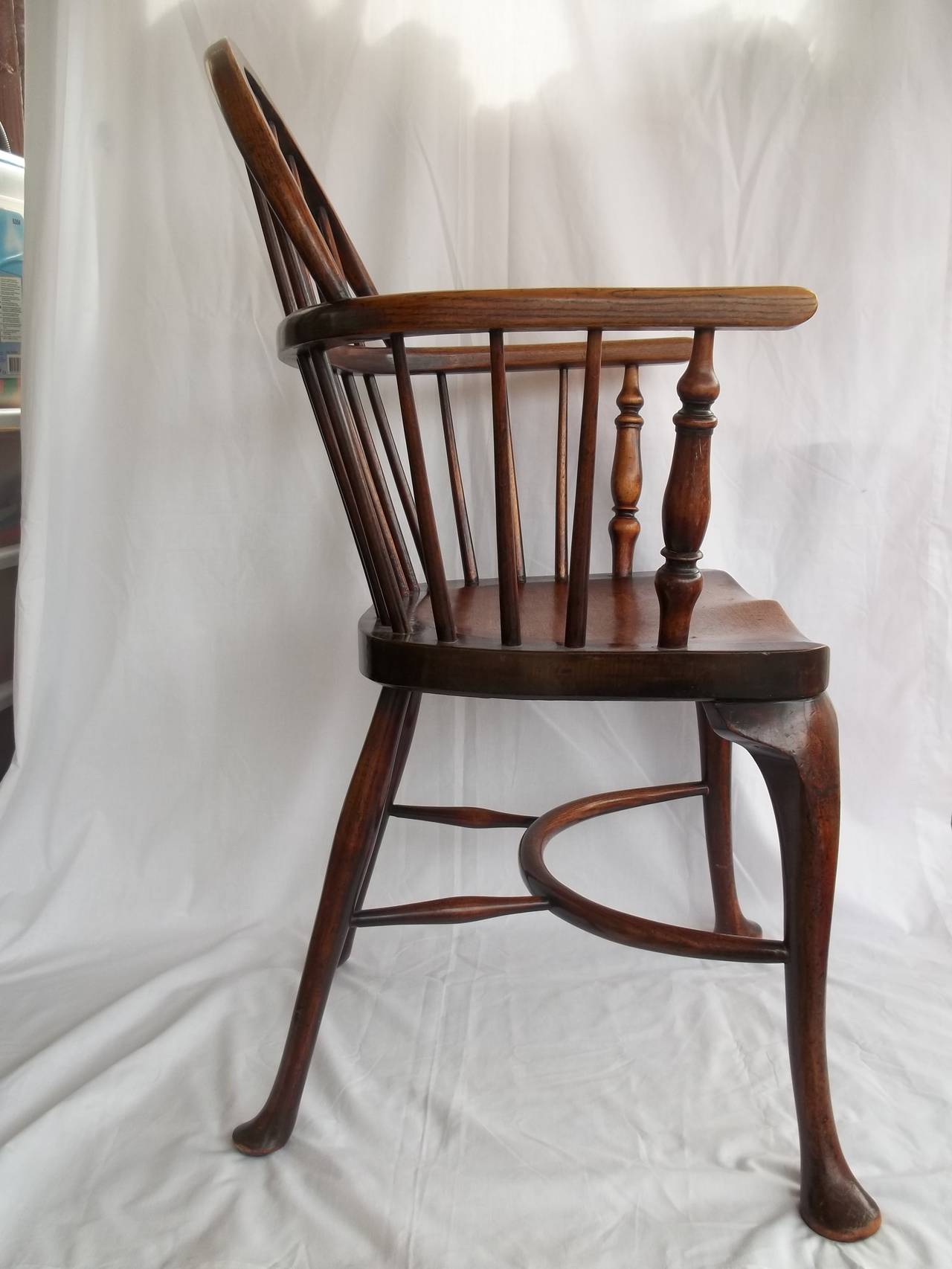 Country 19th Century Low-Back Windsor Armchair with Cabriole Legs