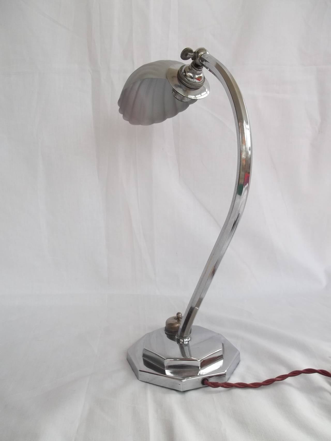Original, Art Deco, Table Lamp or Light, Chrome, Shell shade