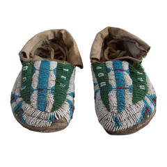 Antique 19th Century, Central Plains, American Indian Beaded Moccasins, circa 1870