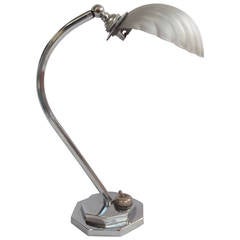 Original, Art Deco, Table Lamp or Light, Chrome, Shell shade, adjustable, 1920s 9