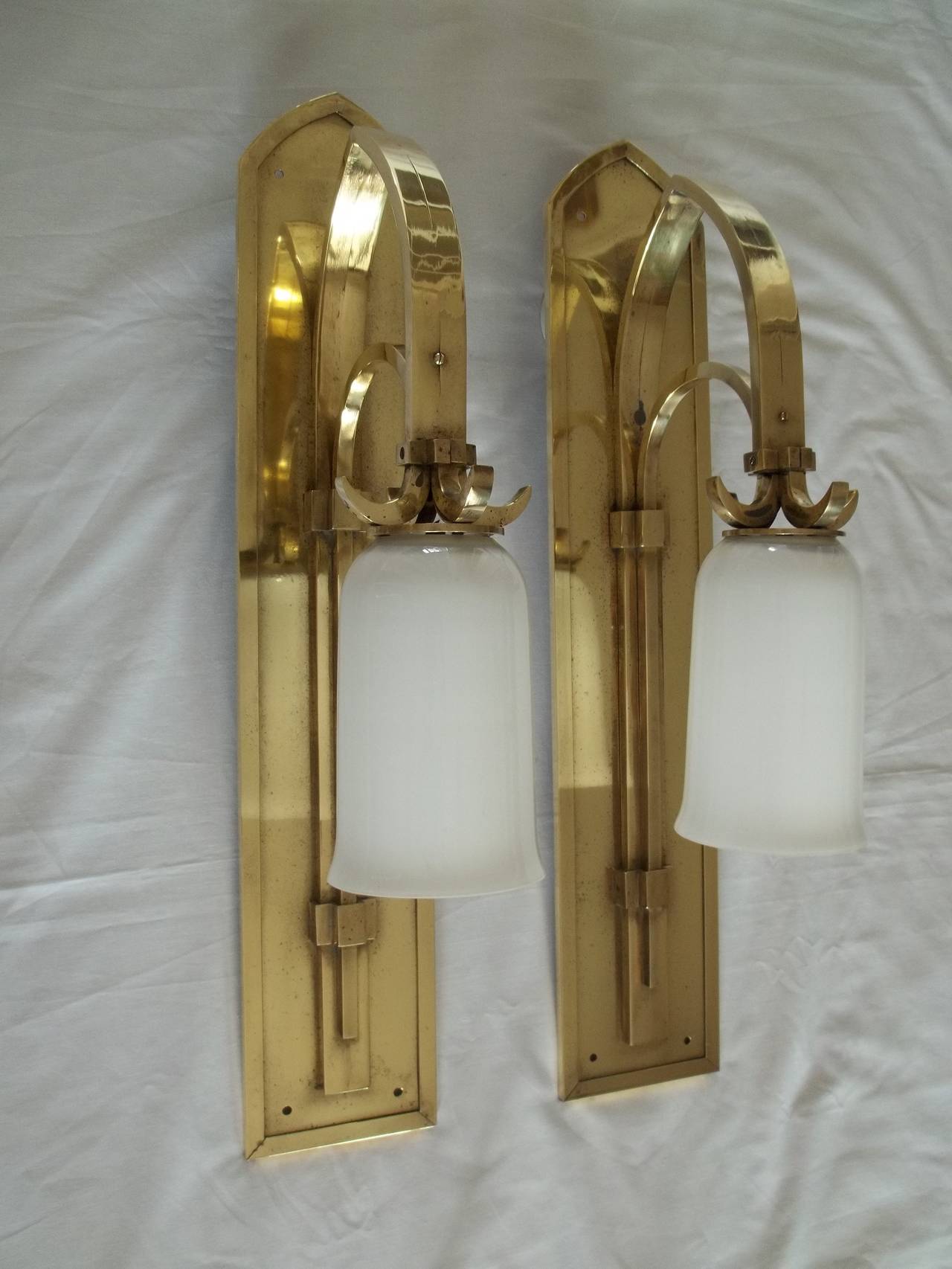 Gothic Revival Superb, PAIR of GOTHIC, (Revival), WALL LAMPS or LIGHTS, Brass, circa 1905
