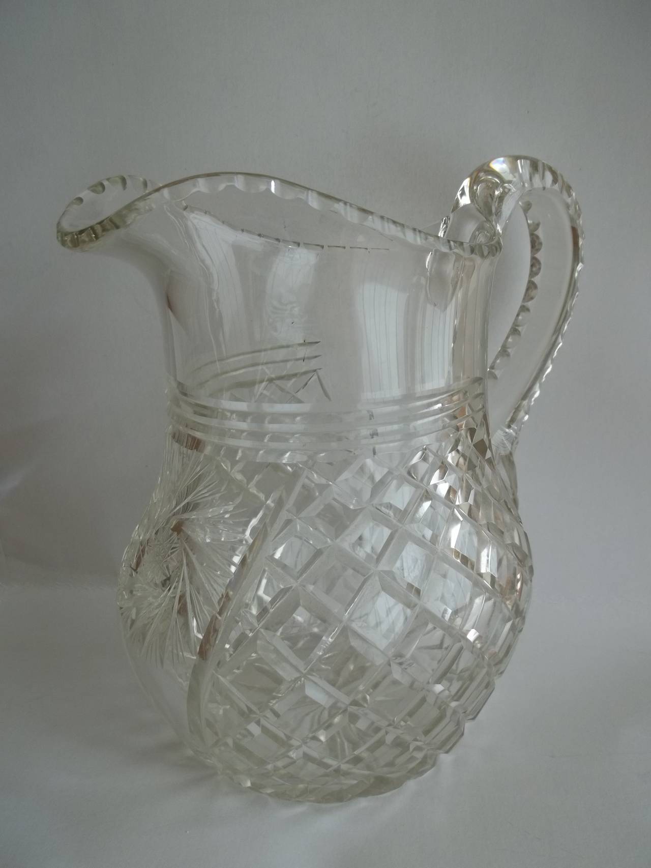 Hand-Crafted Late Georgian Cut-Glass Crystal Water Jug or Pitcher Lead Glass, circa 1810