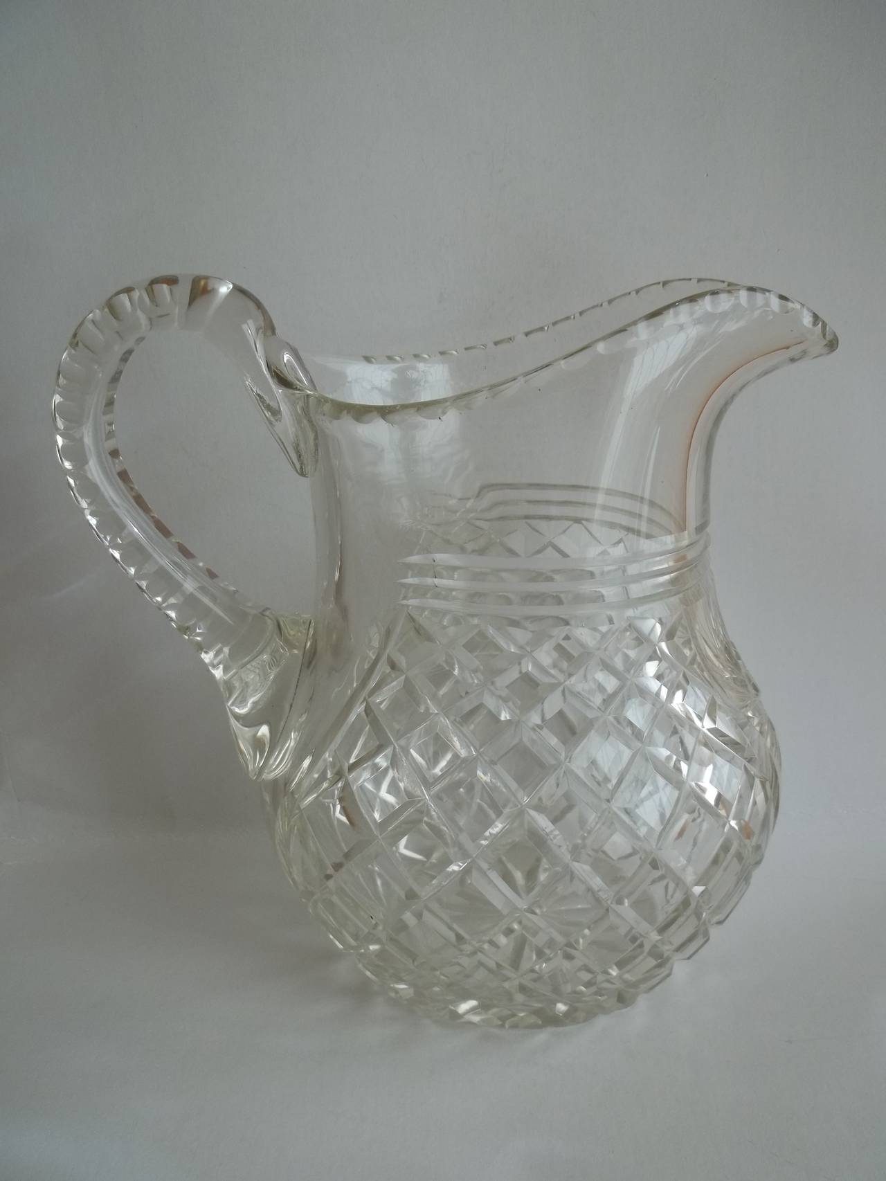 Late Georgian Cut Glass Crystal Water Jug Or Pitcher Lead