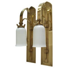 Antique Superb, PAIR of GOTHIC, (Revival), WALL LAMPS or LIGHTS, Brass, circa 1905