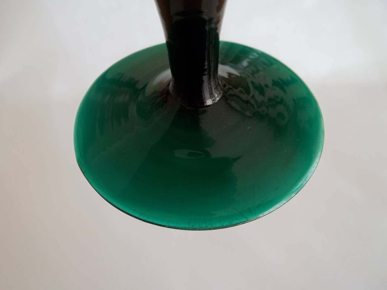 Pair of Wine Glasses Bristol Green HandBlown Trumpet Bowl