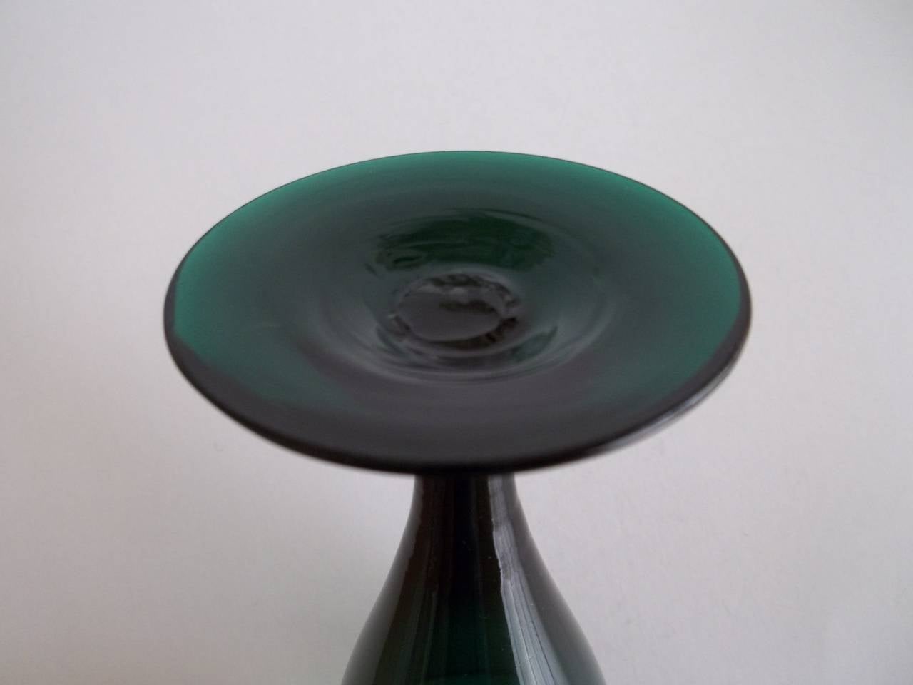Pair of Wine Glasses Bristol Green HandBlown Trumpet Bowl
