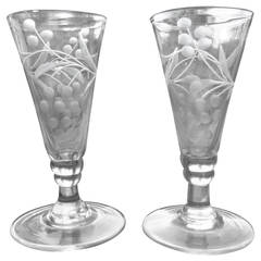 Georgian, Pair of Wine Drinking Glasses, Handblown and Engraved, circa 1790 7