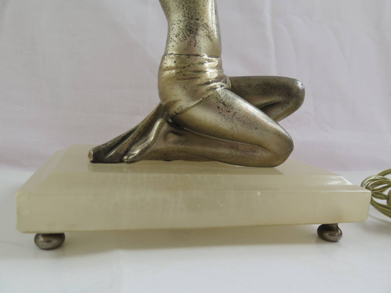 20th Century Original Art Deco, Lady Figurine Table Lamp or Light, Silvered Gilt, circa 1930
