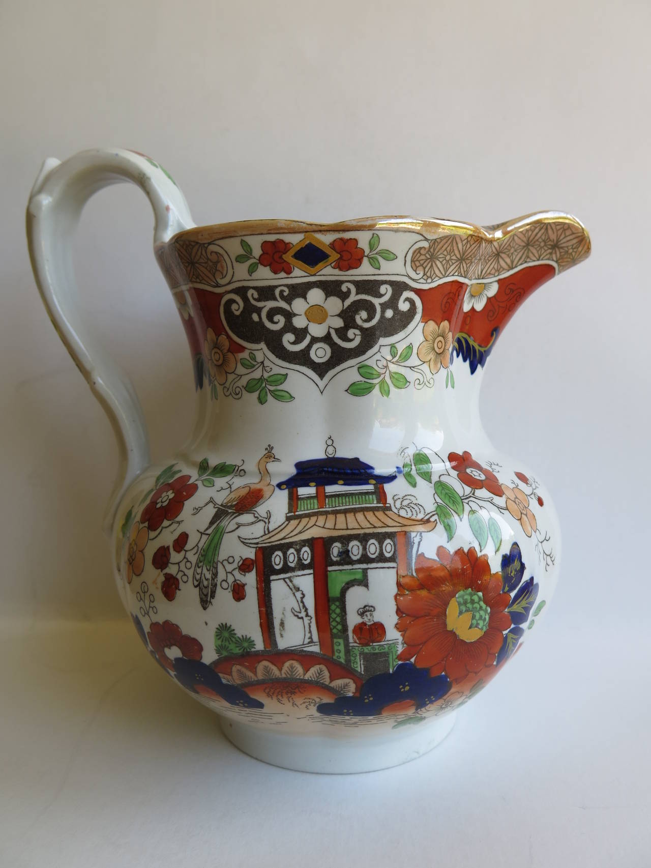 Hand-Painted 19th Century Mason's 'Ashworths' Ironstone, Jug or Pitcher, Chinoiserie Pat'n