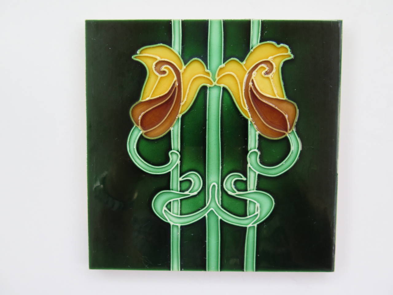 Glazed Set of Ten Ceramic Tiles in the Art Nouveau Style