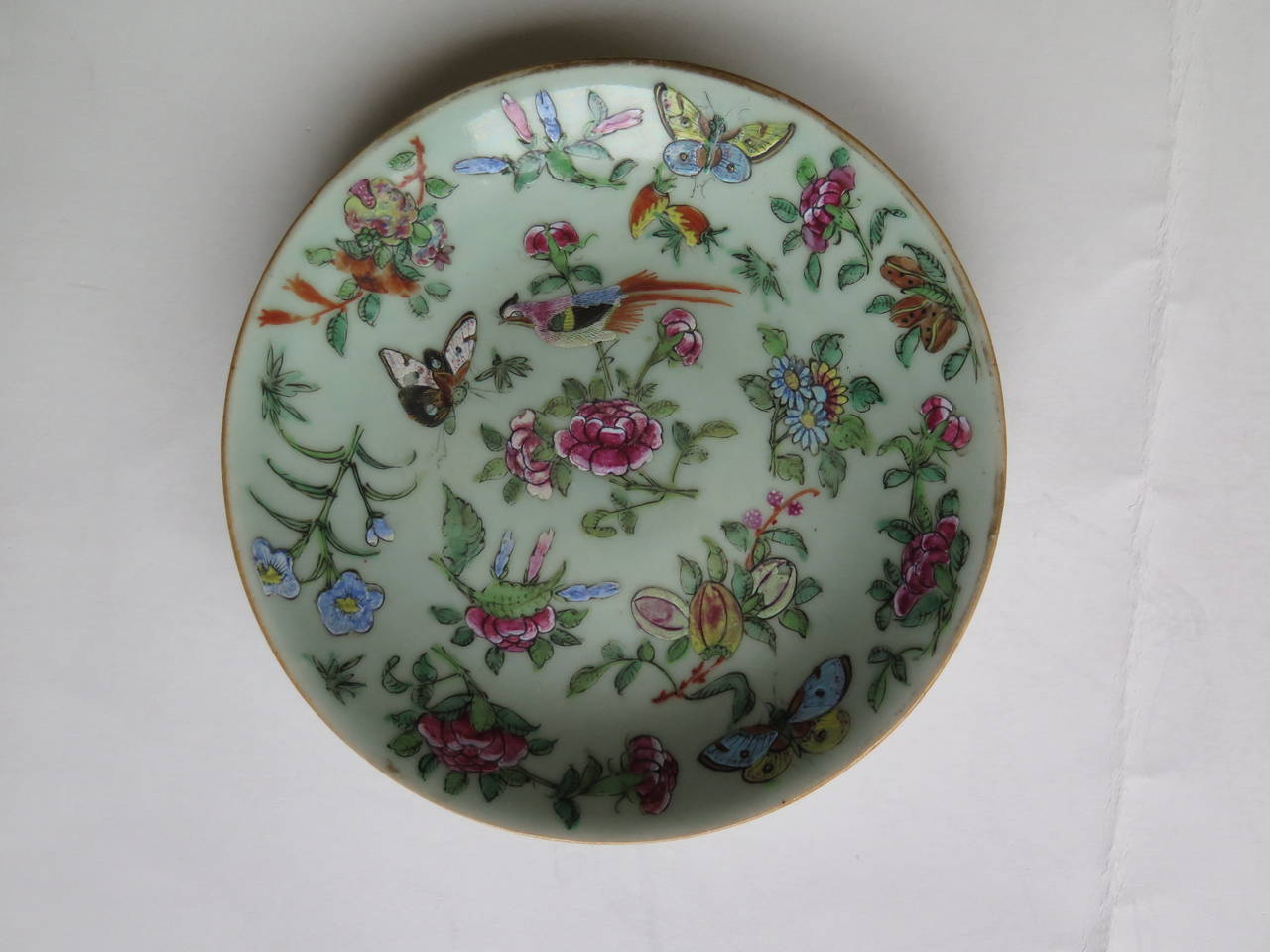 19th Century TWO, 19th C. Chinese Export, Porcelain PLATES, Hand-Painted Decoration, Qing